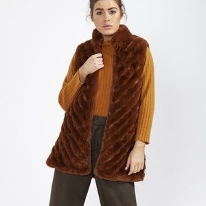 JAYLEY Chocolate Faux Fur Faux Suede Diagonal Striped Long Vest